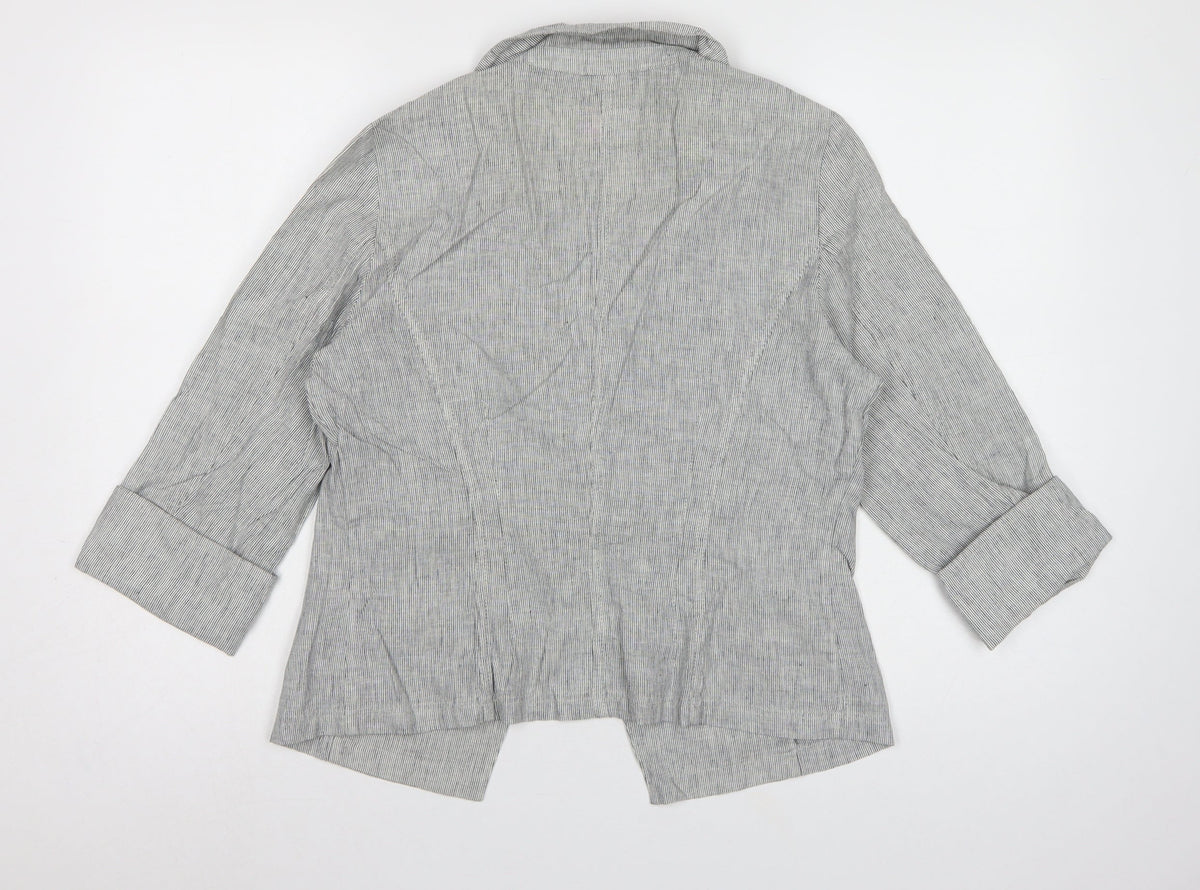 Per Una Women’s Grey Stripe Linen Blend Blazer UK 12 Workwear