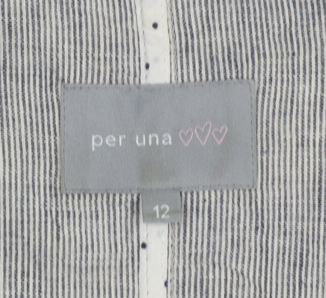 Per Una Women’s Grey Stripe Linen Blend Blazer UK 12 Workwear