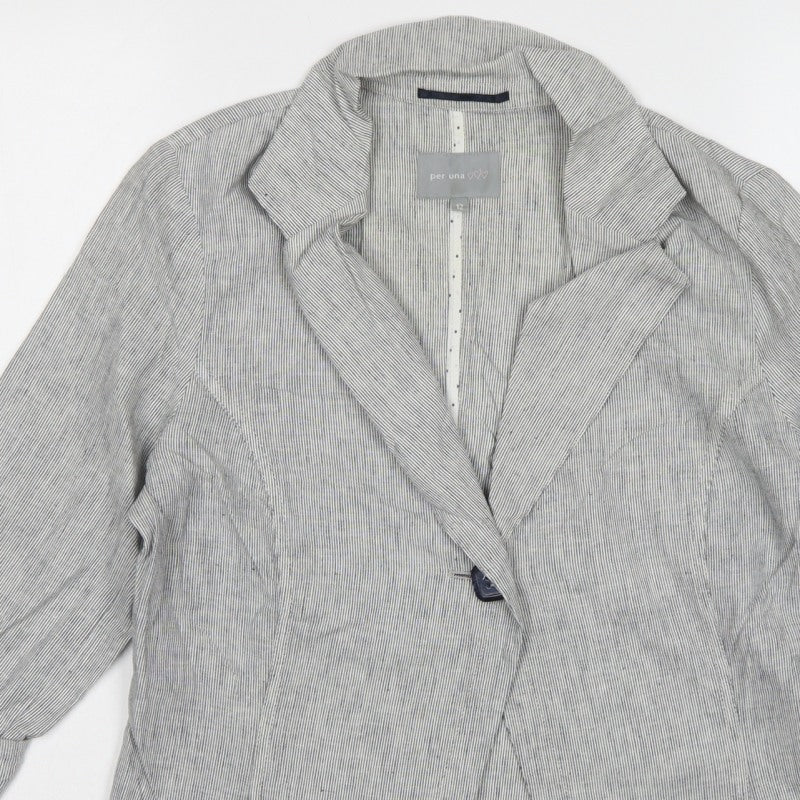 Per Una Women’s Grey Stripe Linen Blend Blazer UK 12 Workwear