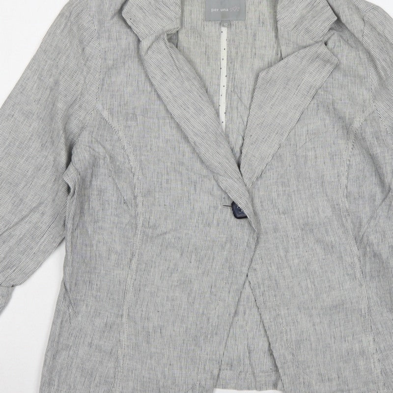 Per Una Women’s Grey Stripe Linen Blend Blazer UK 12 Workwear