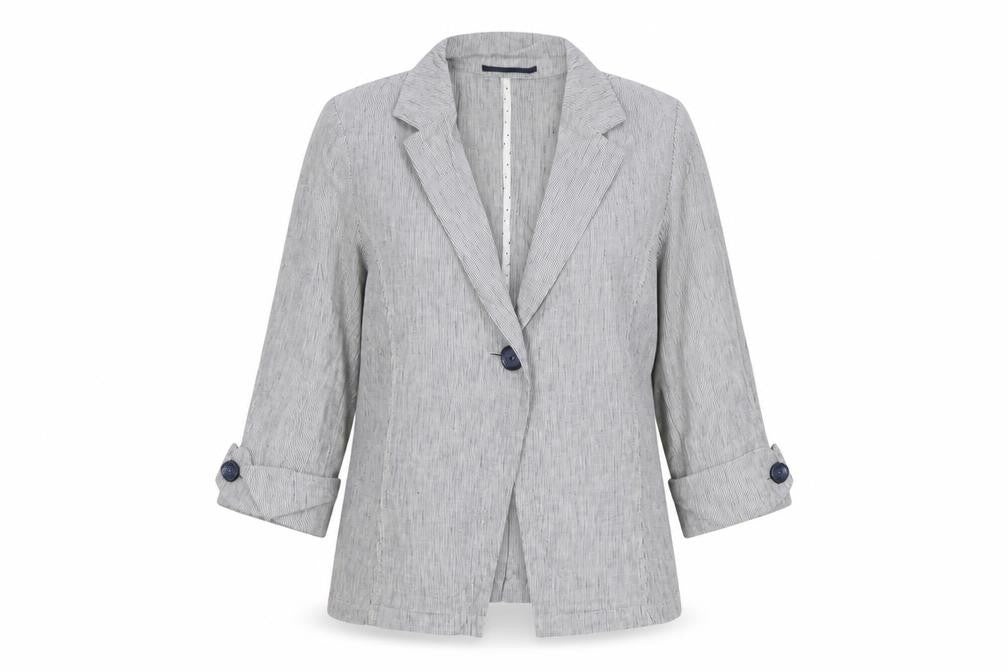 Per Una Women’s Grey Stripe Linen Blend Blazer UK 12 Workwear