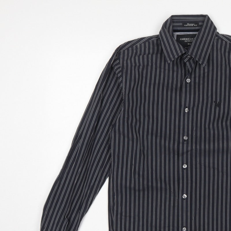 American Eagle Men’s Black Stripe Cotton Shirt XS Classic Long Sleeve
