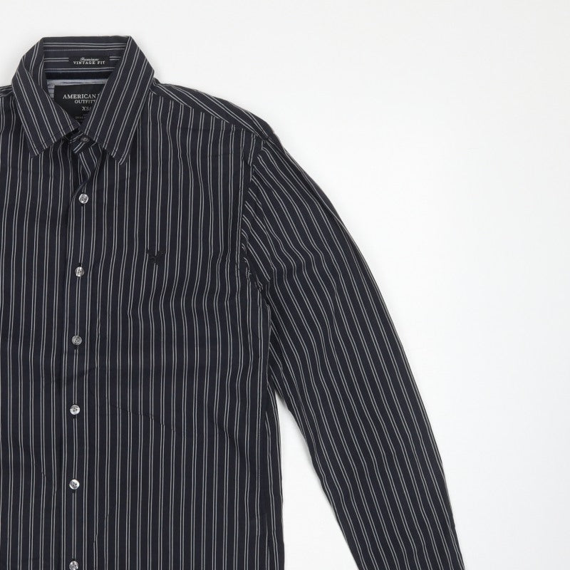 American Eagle Men’s Black Stripe Cotton Shirt XS Classic Long Sleeve