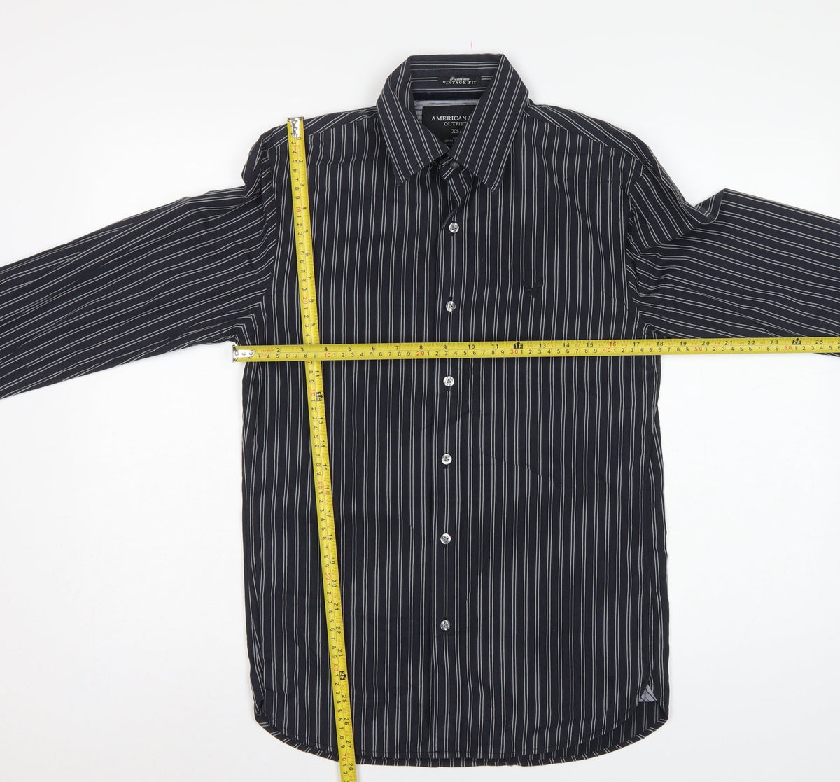 American Eagle Men’s Black Stripe Cotton Shirt XS Classic Long Sleeve