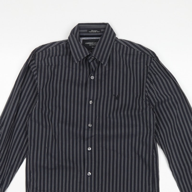 American Eagle Men’s Black Stripe Cotton Shirt XS Classic Long Sleeve
