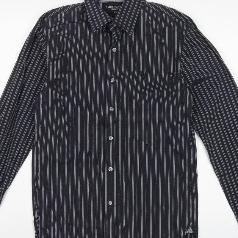 American Eagle Men’s Black Stripe Cotton Shirt XS Classic Long Sleeve