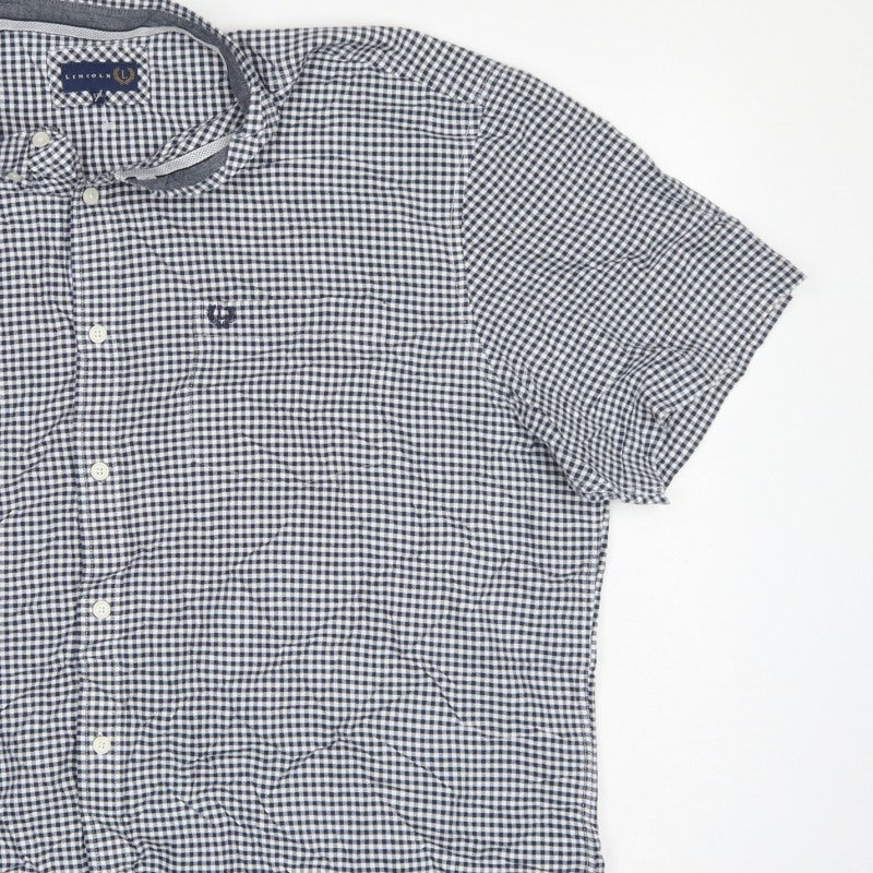 Lincoln Men's Blue Check 2XL Short Sleeve Button-Up Shirt