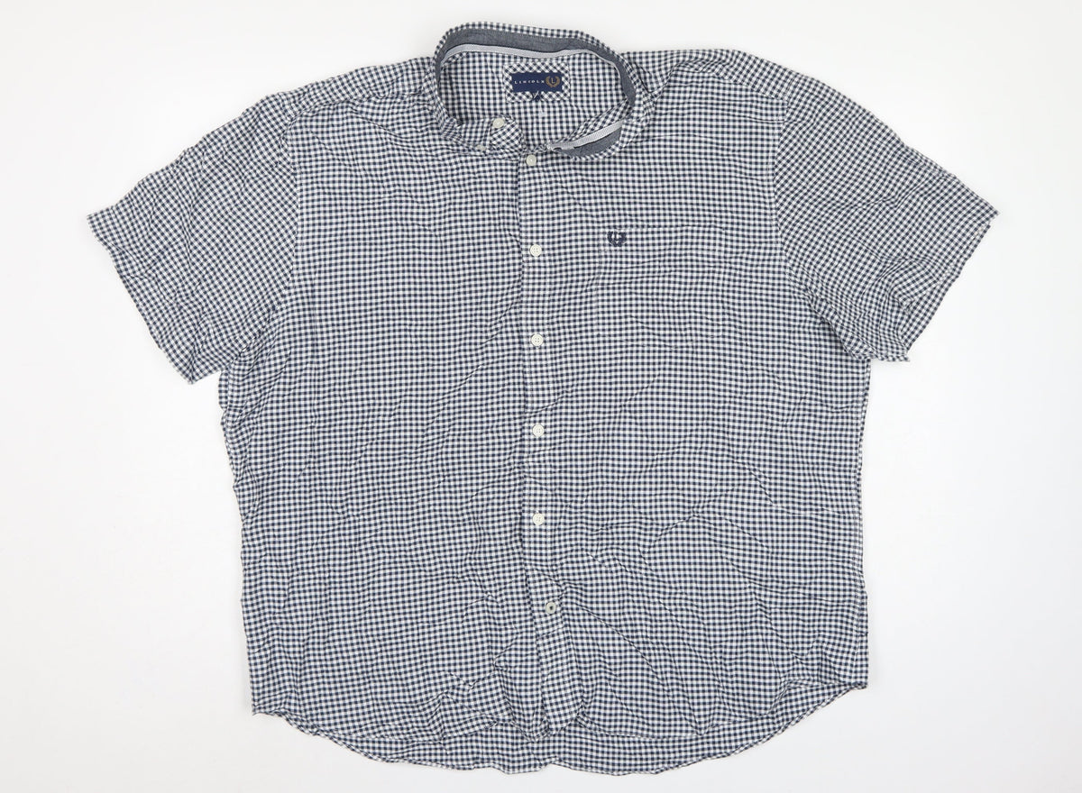 Lincoln Men's Blue Check 2XL Short Sleeve Button-Up Shirt