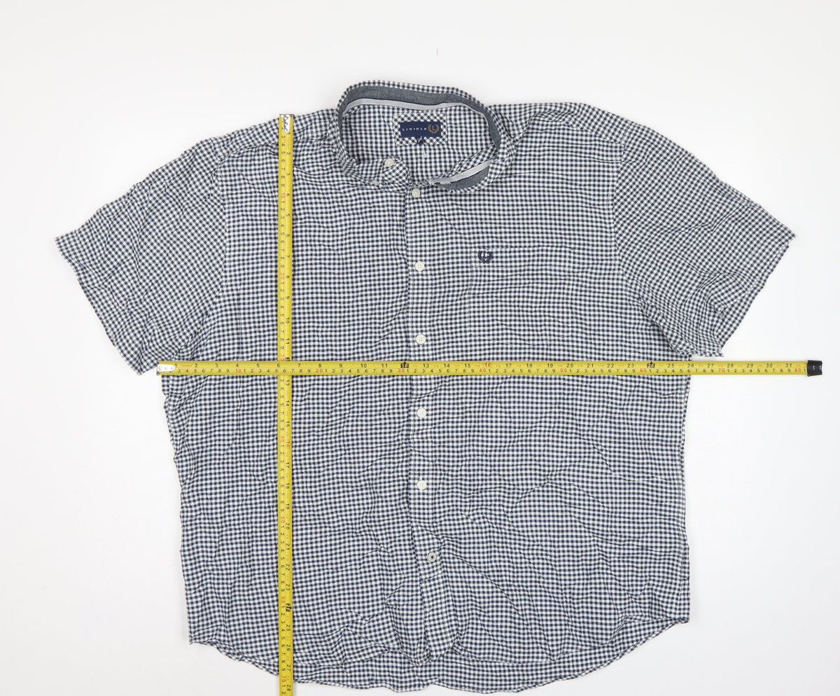 Lincoln Men's Blue Check 2XL Short Sleeve Button-Up Shirt