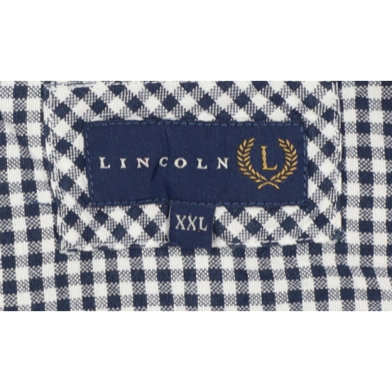 Lincoln Men's Blue Check 2XL Short Sleeve Button-Up Shirt