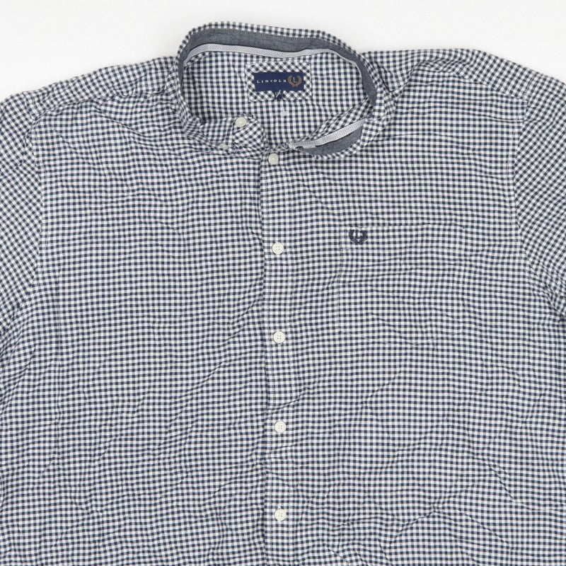 Lincoln Men's Blue Check 2XL Short Sleeve Button-Up Shirt