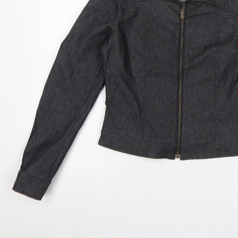 Naf Naf Women’s Grey Denim Zip Jacket Size M Slim Fit