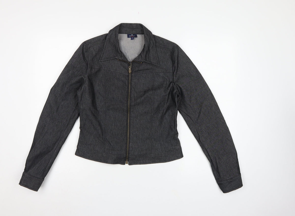 Naf Naf Women’s Grey Denim Zip Jacket Size M Slim Fit