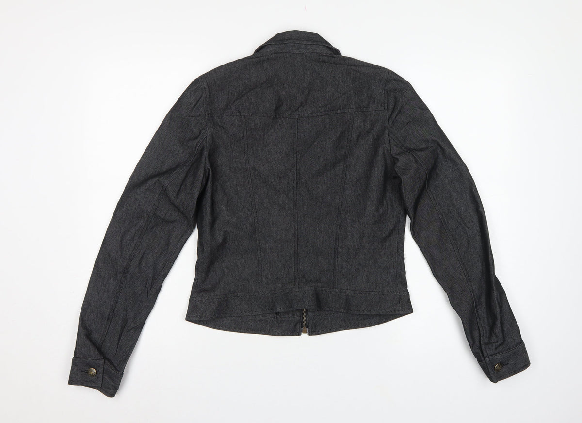 Naf Naf Women’s Grey Denim Zip Jacket Size M Slim Fit
