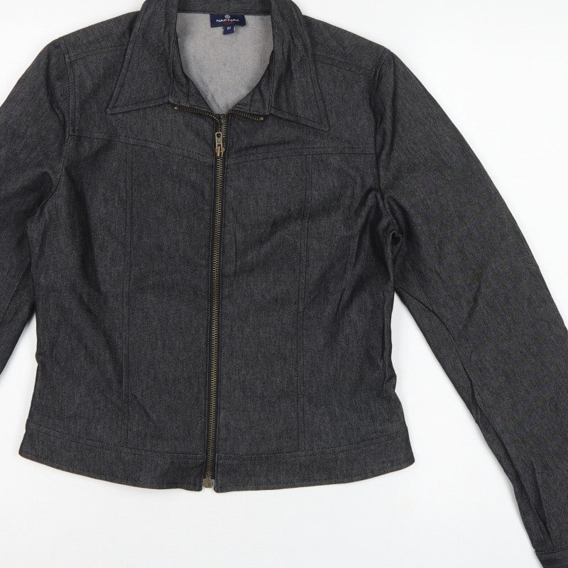 Naf Naf Women’s Grey Denim Zip Jacket Size M Slim Fit
