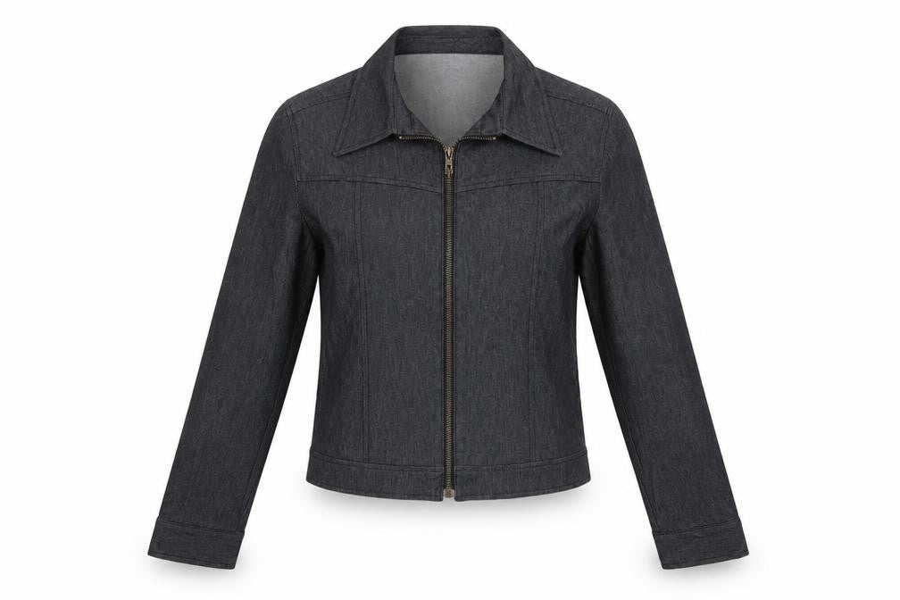 Naf Naf Women’s Grey Denim Zip Jacket Size M Slim Fit