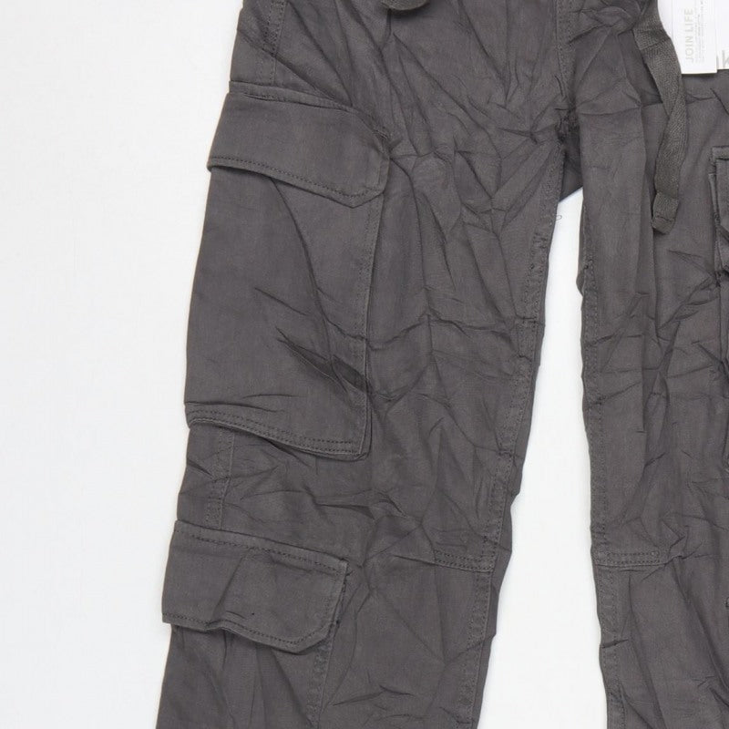 Bershka Women’s Grey UK 4 Cotton Cargo Trousers Drawstring Pockets