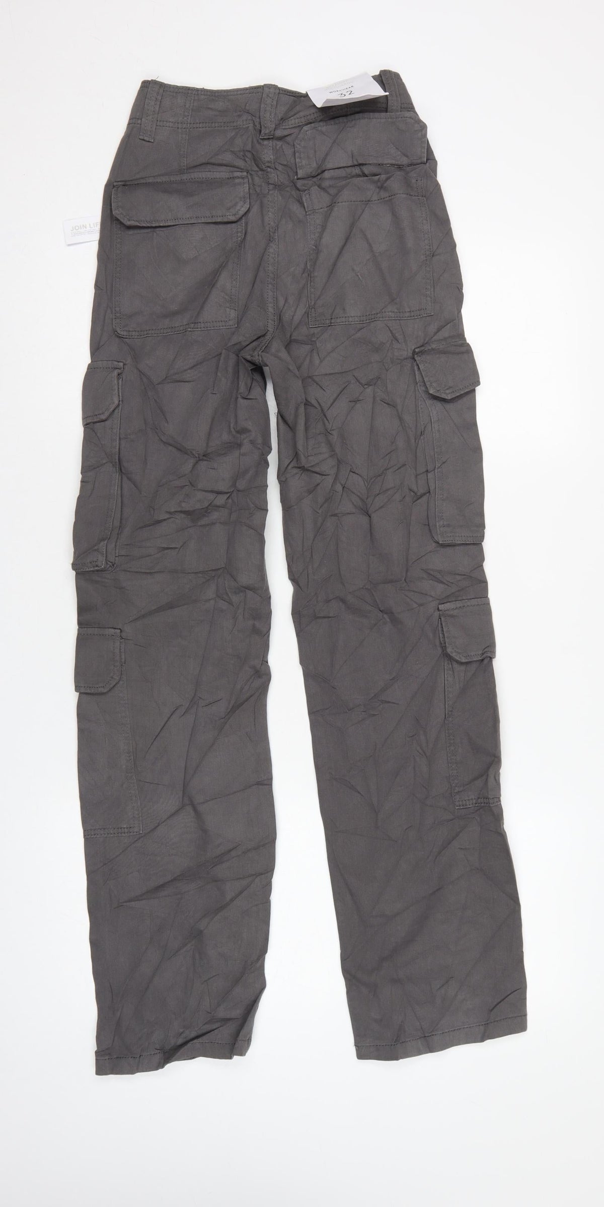 Bershka Women’s Grey UK 4 Cotton Cargo Trousers Drawstring Pockets