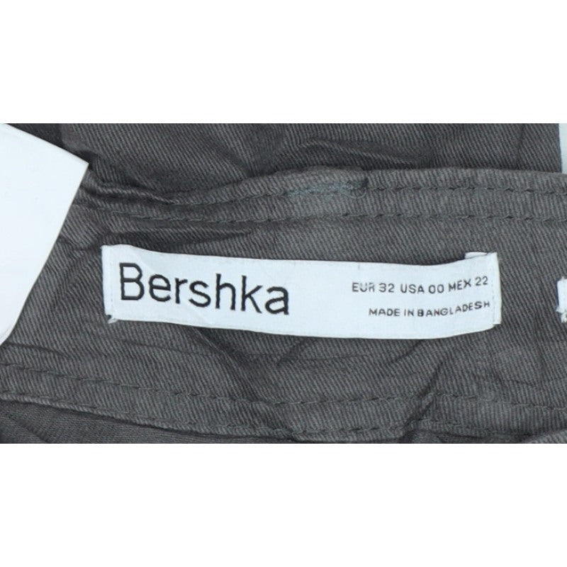 Bershka Women’s Grey UK 4 Cotton Cargo Trousers Drawstring Pockets