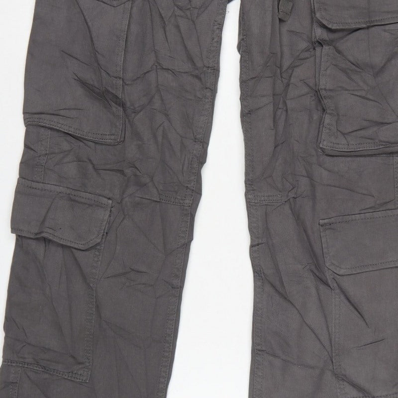 Bershka Women’s Grey UK 4 Cotton Cargo Trousers Drawstring Pockets