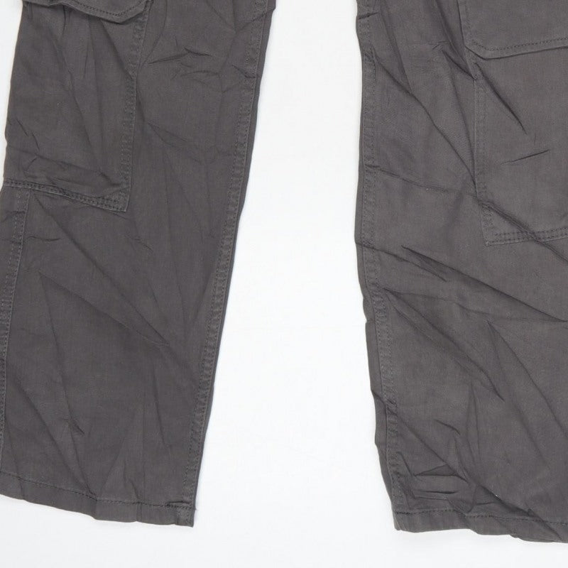 Bershka Women’s Grey UK 4 Cotton Cargo Trousers Drawstring Pockets