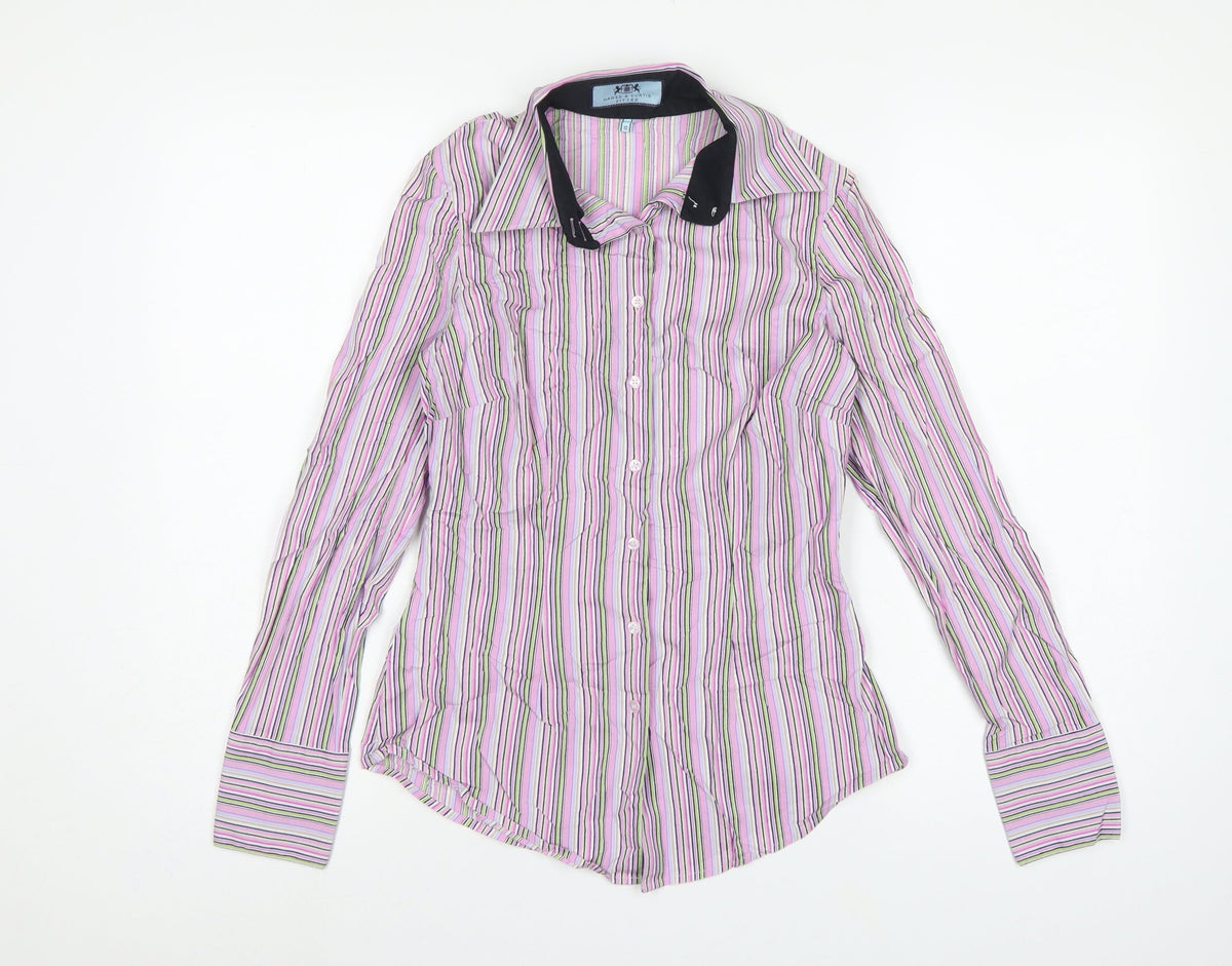 Hawes & Curtis Women Pink Striped Fitted Button-Up Shirt UK 10