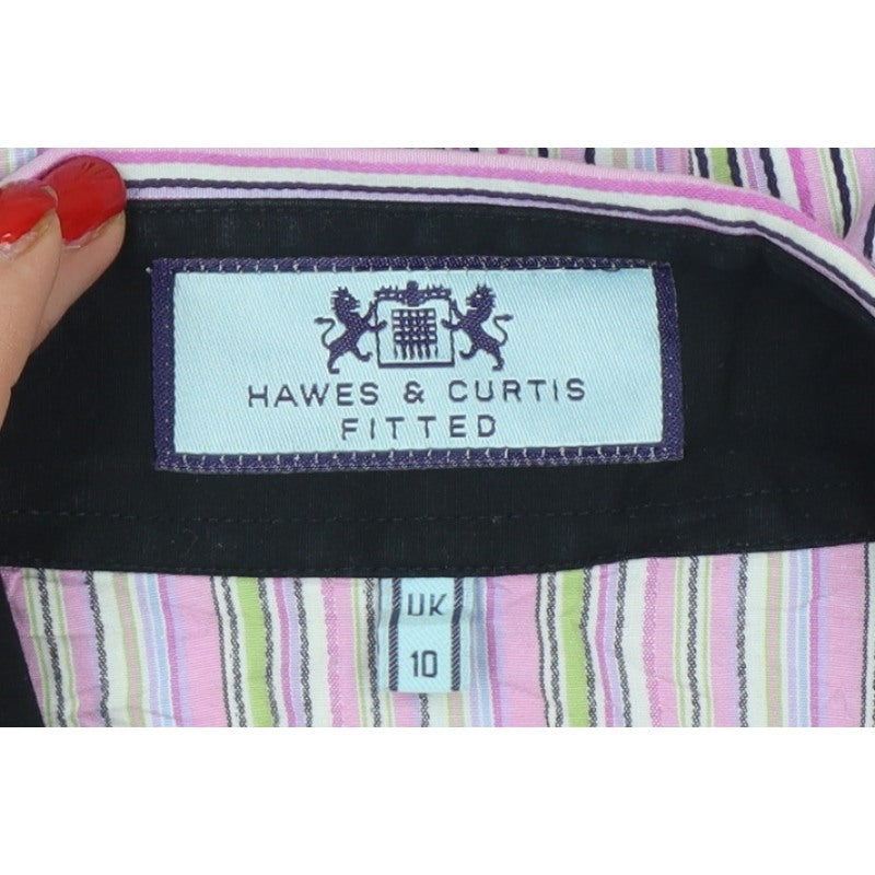 Hawes & Curtis Women Pink Striped Fitted Button-Up Shirt UK 10