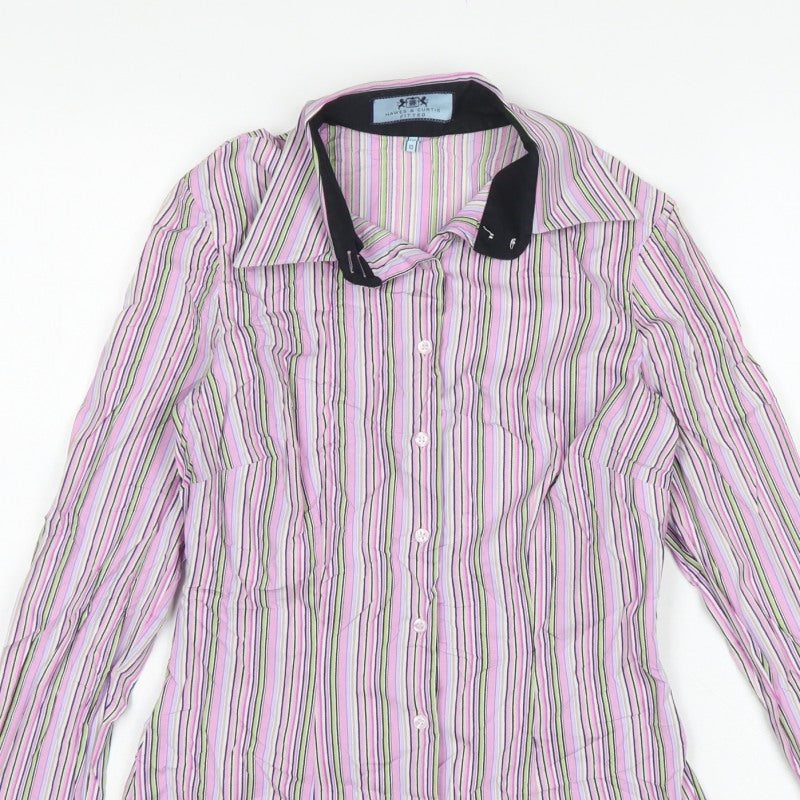 Hawes & Curtis Women Pink Striped Fitted Button-Up Shirt UK 10