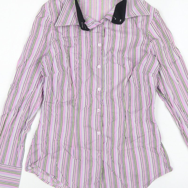 Hawes & Curtis Women Pink Striped Fitted Button-Up Shirt UK 10