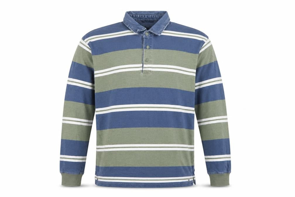 Marks & Spencer Men Blue Green Striped Long Sleeve Polo Shirt S