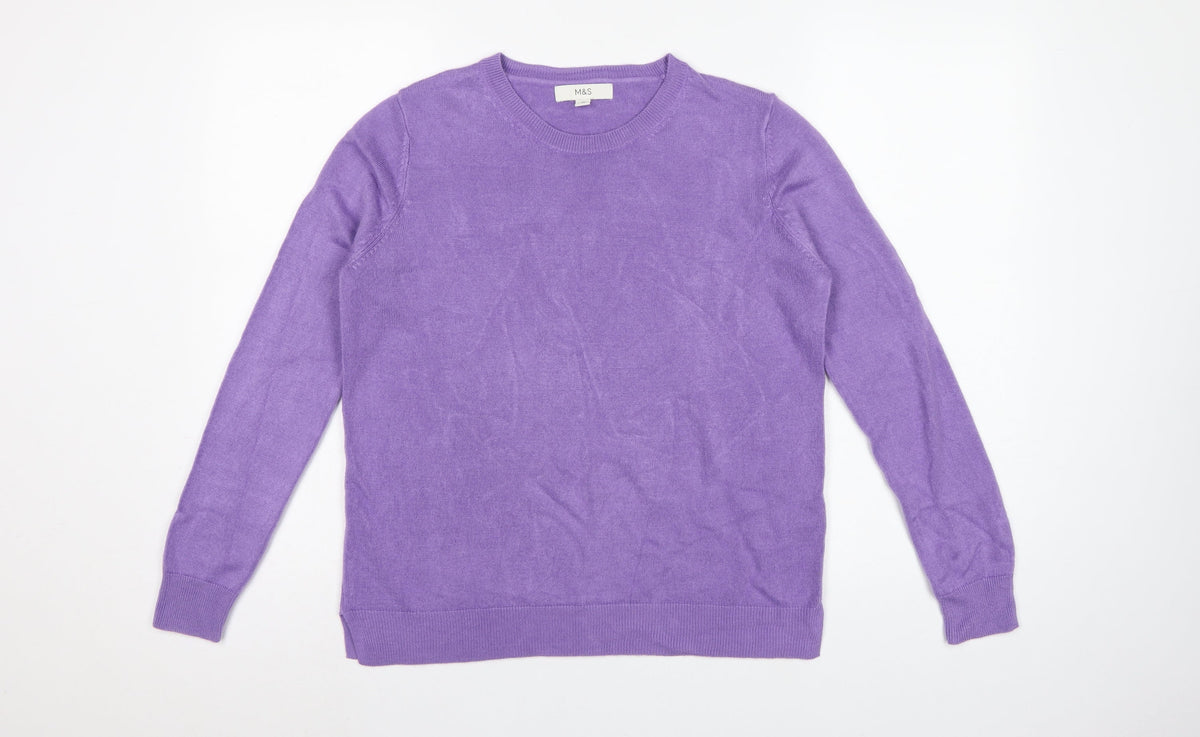 Marks and Spencer Women Purple UK 10 Crew Neck Knit Pullover Jumper