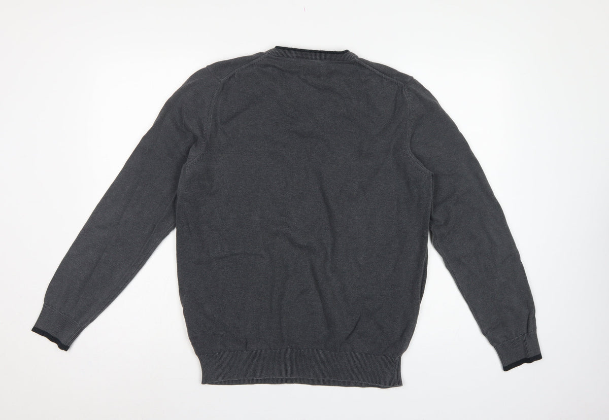 Ben Sherman Men’s Grey V-Neck Logo Knit Pullover Jumper L