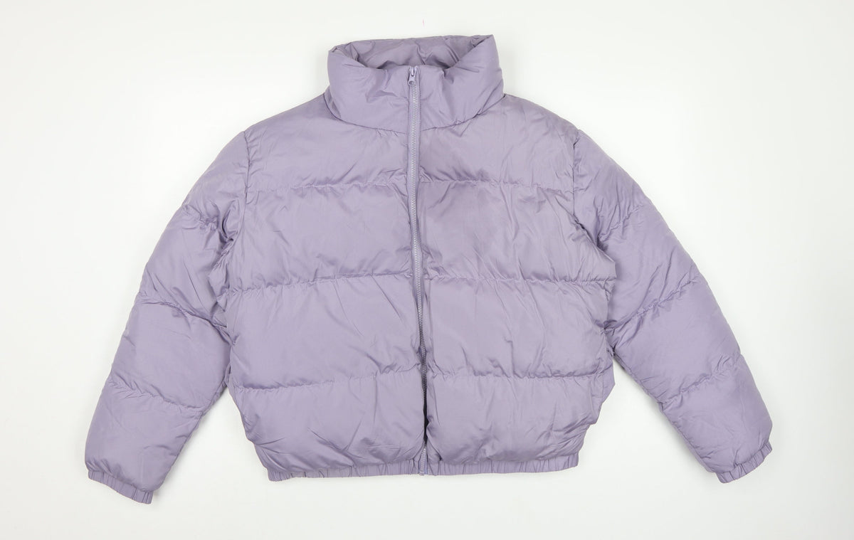 Threadbare Women Purple UK 12 Cropped Puffer Jacket Quilted