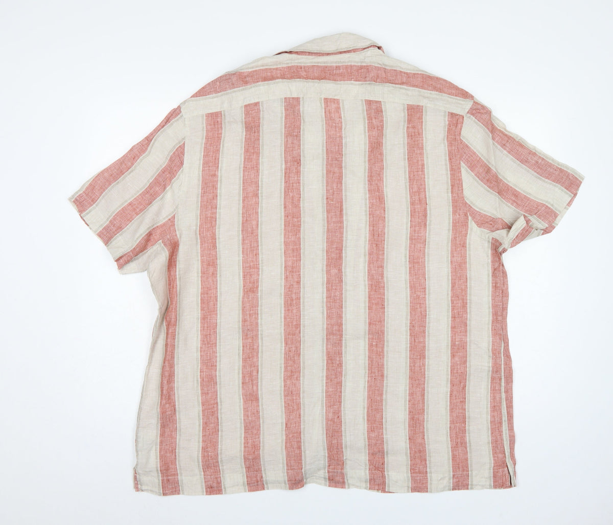 M&S Men Pink Ivory Stripe Pure Linen Short Sleeve Shirt 2XL