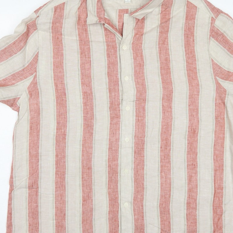 M&S Men Pink Ivory Stripe Pure Linen Short Sleeve Shirt 2XL