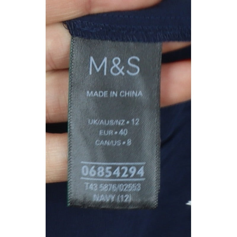 Marks and Spencer Women Blue UK 12 Boho V-Neck Embroidered Tunic Blouse