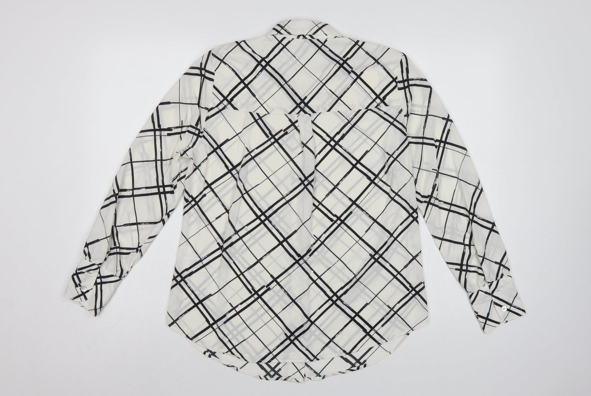 Marks and Spencer Women Ivory UK 10 Check Button-Up Long Sleeve Blouse