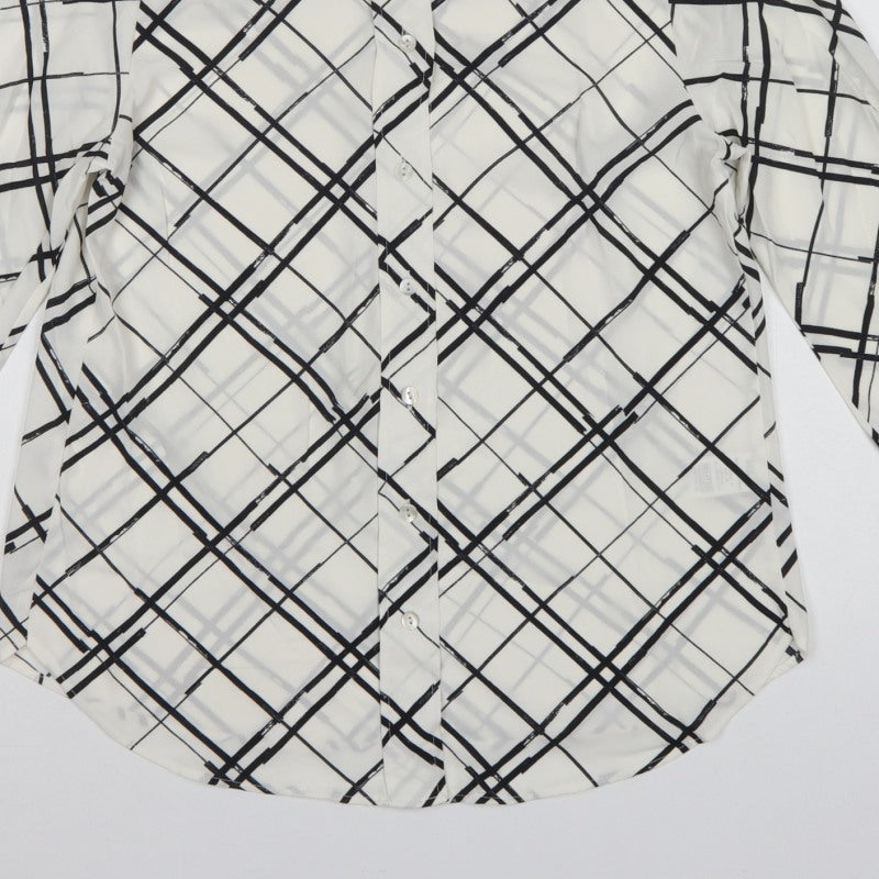 Marks and Spencer Women Ivory UK 10 Check Button-Up Long Sleeve Blouse