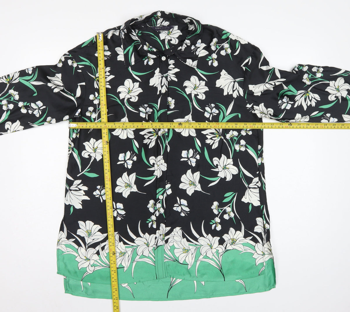 Marks and Spencer Women Black Floral Button-Up Shirt UK 12 Long Sleeve