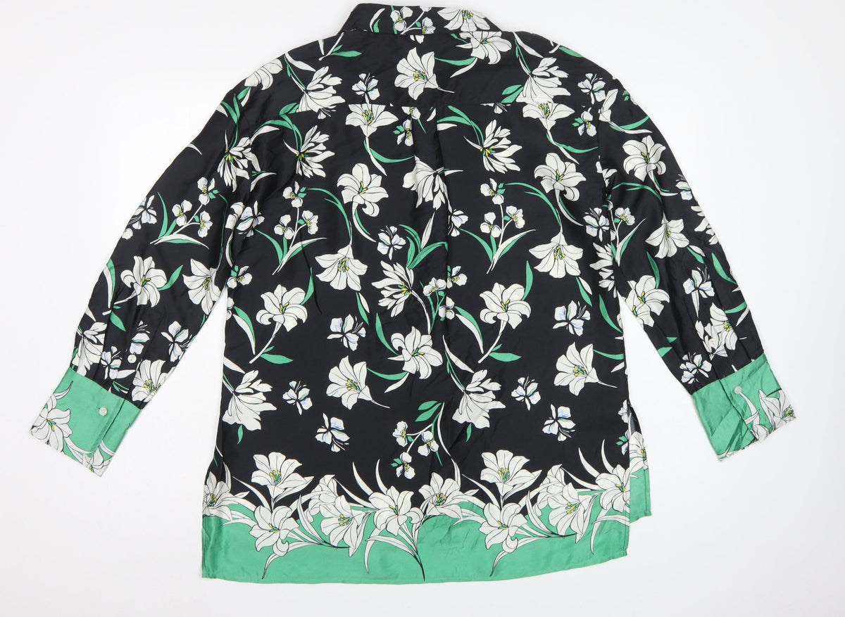 Marks and Spencer Women Black Floral Button-Up Shirt UK 12 Long Sleeve