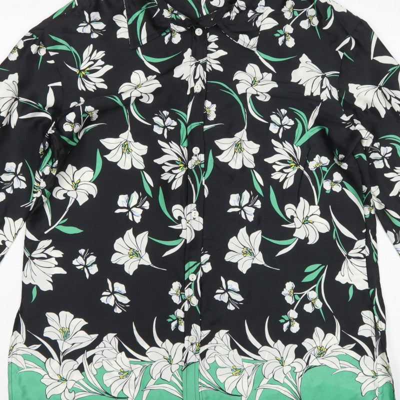 Marks and Spencer Women Black Floral Button-Up Shirt UK 12 Long Sleeve
