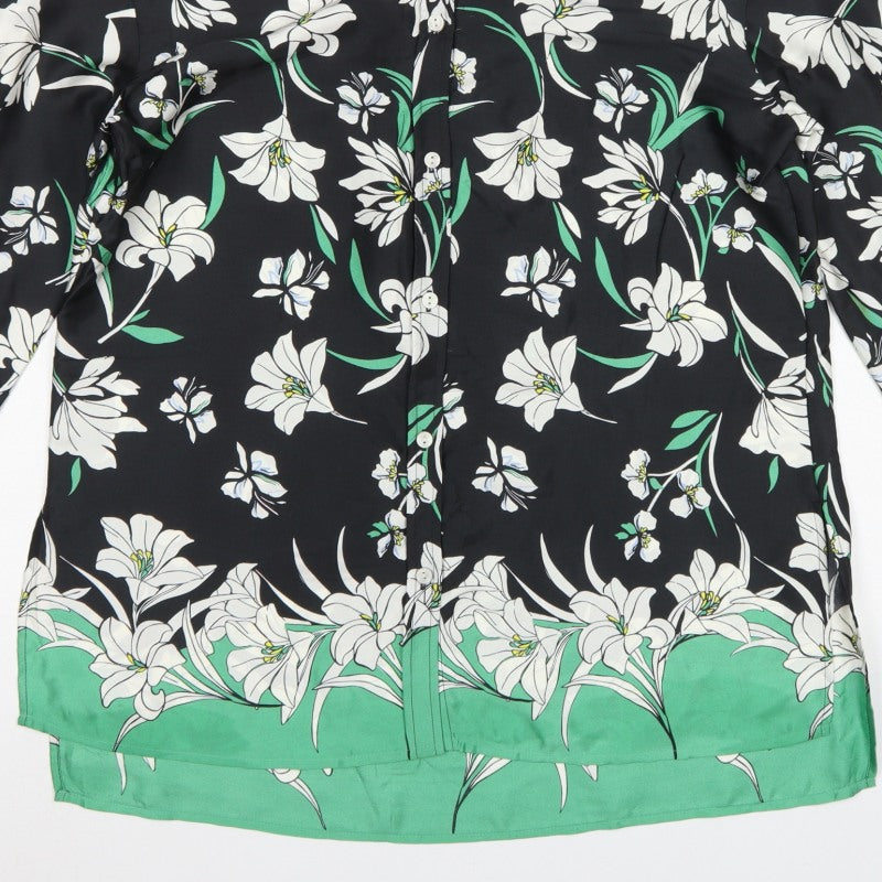 Marks and Spencer Women Black Floral Button-Up Shirt UK 12 Long Sleeve