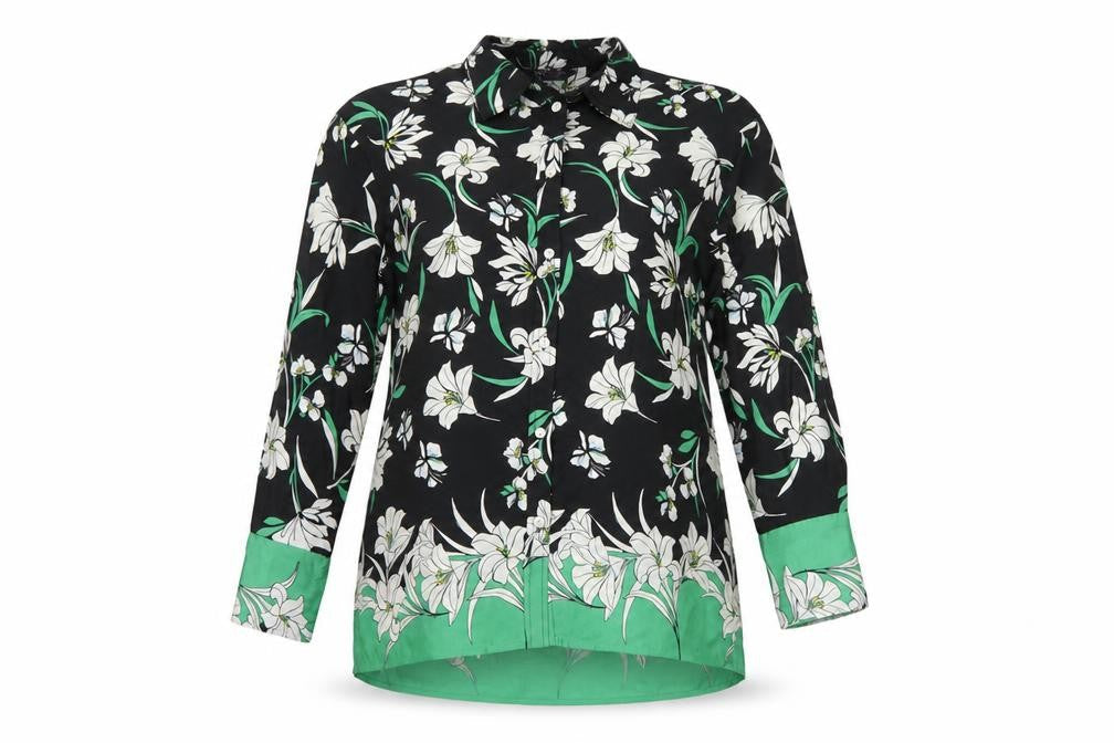 Marks and Spencer Women Black Floral Button-Up Shirt UK 12 Long Sleeve
