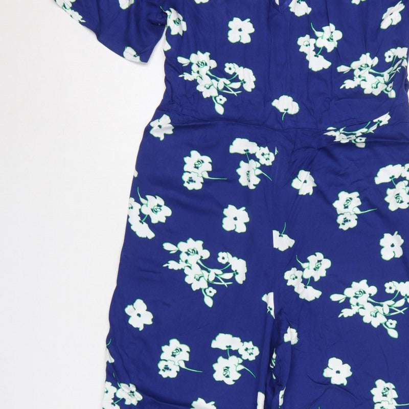 Marks and Spencer Women’s Blue Floral Petite UK 12 Wide-Leg Jumpsuit