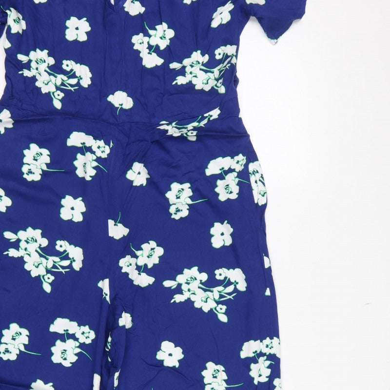 Marks and Spencer Women’s Blue Floral Petite UK 12 Wide-Leg Jumpsuit