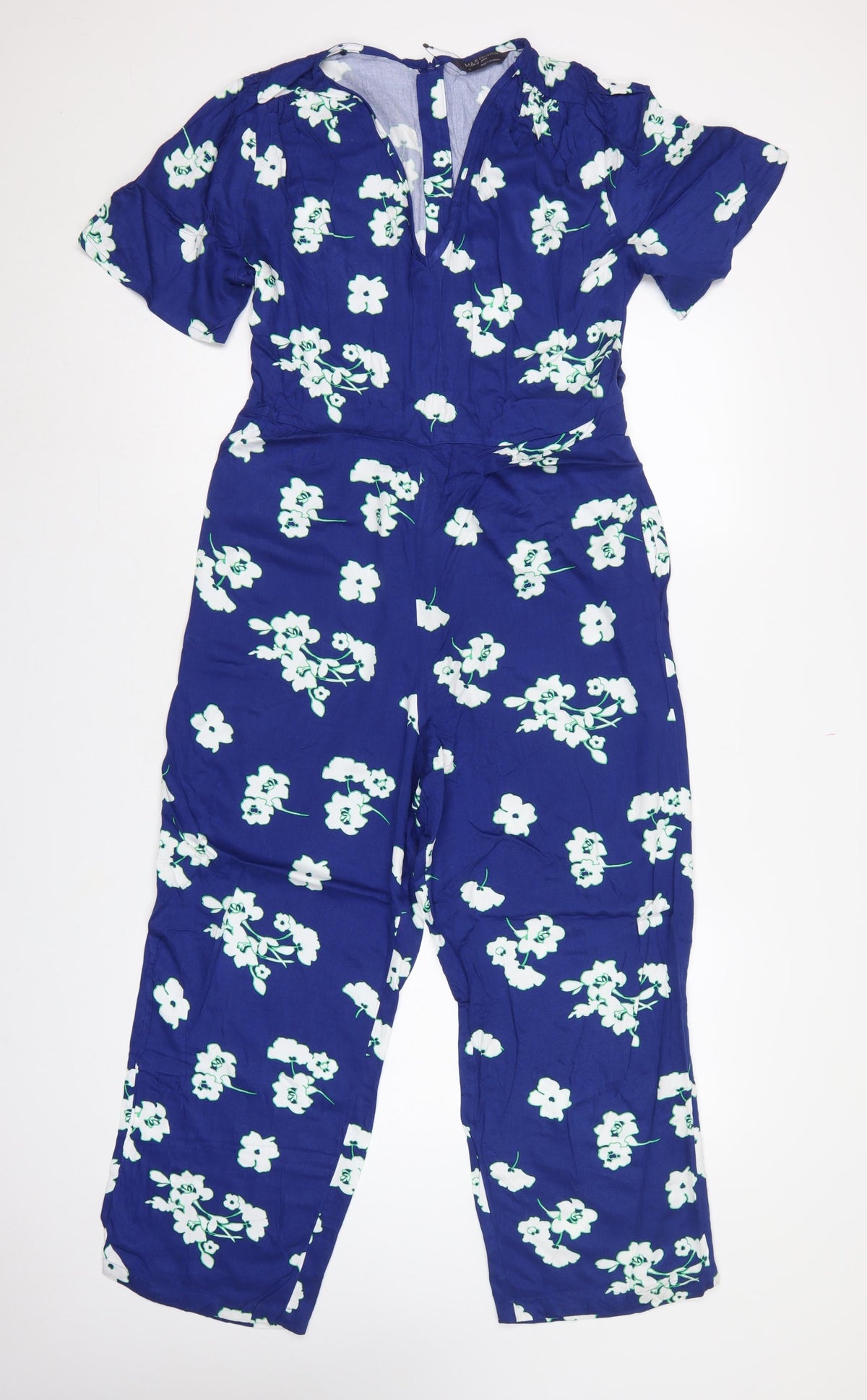 Marks and Spencer Women’s Blue Floral Petite UK 12 Wide-Leg Jumpsuit