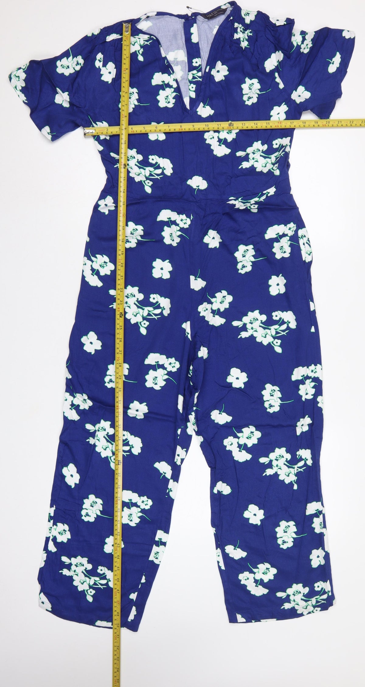 Marks and Spencer Women’s Blue Floral Petite UK 12 Wide-Leg Jumpsuit