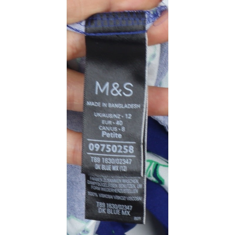 Marks and Spencer Women’s Blue Floral Petite UK 12 Wide-Leg Jumpsuit