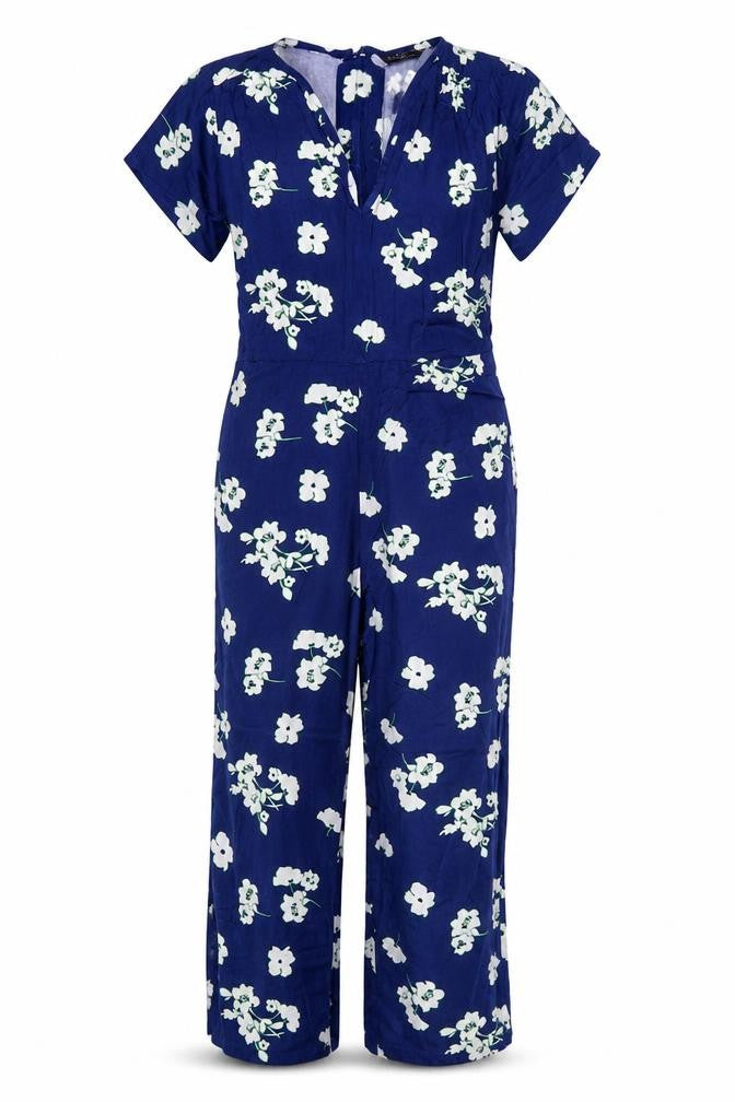 Marks and Spencer Women’s Blue Floral Petite UK 12 Wide-Leg Jumpsuit