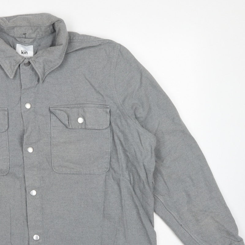 Kin Men’s Grey Cotton Twill Overshirt Jacket 2XL Snap Front